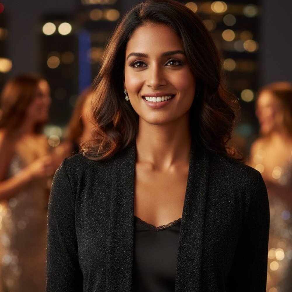 Ronni Nicole Women’s Elegant Black Shimmer Cardigan Top – Open Front Sparkling